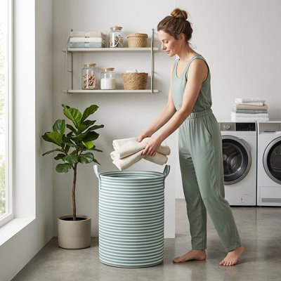 Panier à linges sales adapté à la salle de bain, matière lavable, pliable et cylindrique 