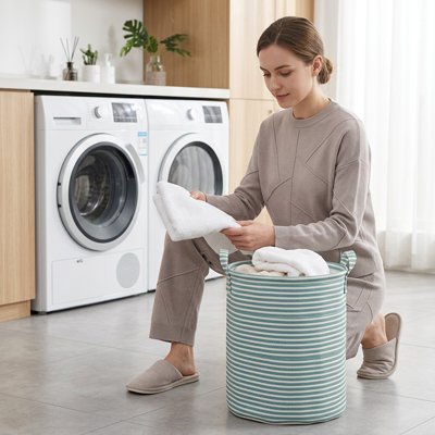 Panier à linges sales léger cylindrique et pliable 
