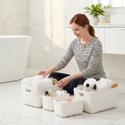 Panier de rangement, 2 tailles, en corde tissée, doux et élégant, blanc, matériel naturel et écologique 