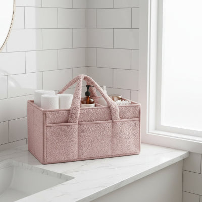 Panier de rangement en feutre rose , tout doux et polyvalent , plusieurs compartiments