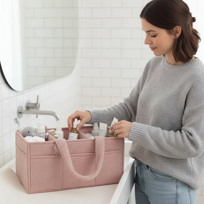 Panier de rangement en feutre rose tout doux et polyvalent 