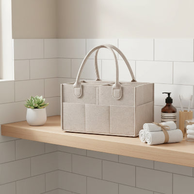 Panier de rangement, Feutre durable et élégant, Huit compartiments externes supplémentaires, gris