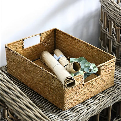 panier de rangement grand panier en jonc de mer tissé naturel en osier de paille rectangle 