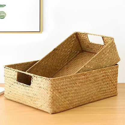 panier de rangement grand panier en jonc de mer tissé naturel en osier de paille