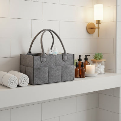 Panier de rangement Huit compartiments externes supplémentaires, Feutre durable et élégant, gris