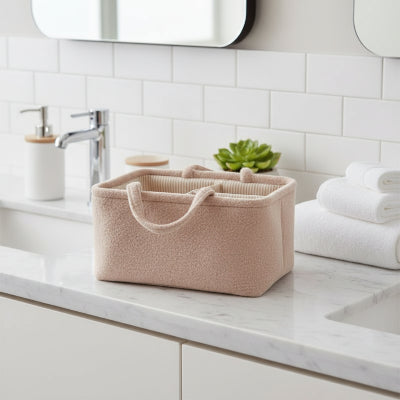 Panier de rangement kaki avec compartiments, transportable, molletonné, style polaire 