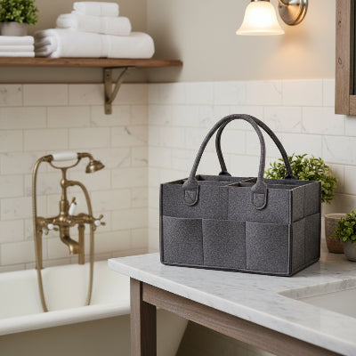 Panier de rangement kaki, Feutre durable et élégant, Huit compartiments externes supplémentaires