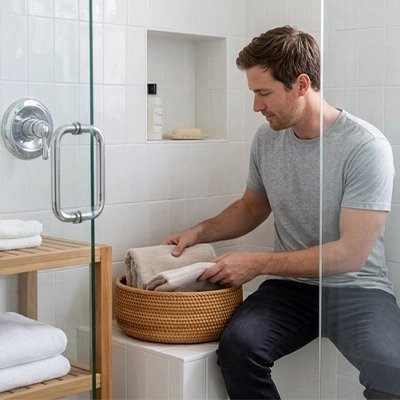 Panier de rangement salle de bain en rotin naturel, robuste, grand format 