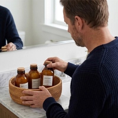 Panier de rangement salle de bain rond de petit taille, robuste en rotin naturel