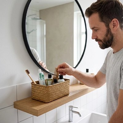 Panier de rangement salle de bain tissée en jonc de mer, petit, rectangle
