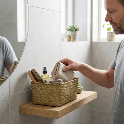 Panier de rangement salle de bain tissée en jonc de mer moyen 