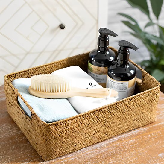 panier de rangement tissé naturel en osier de paille grand panier en jonc de mer rectangle 