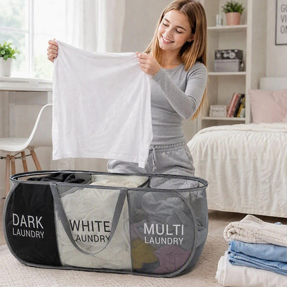 Panier linge pliable 3 compartiments léger et résistant 