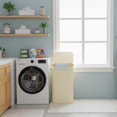 Panier linge pliable blanc avec couvercle et sac intérieur, 100 litres, pliable avec sac intérieur détachable