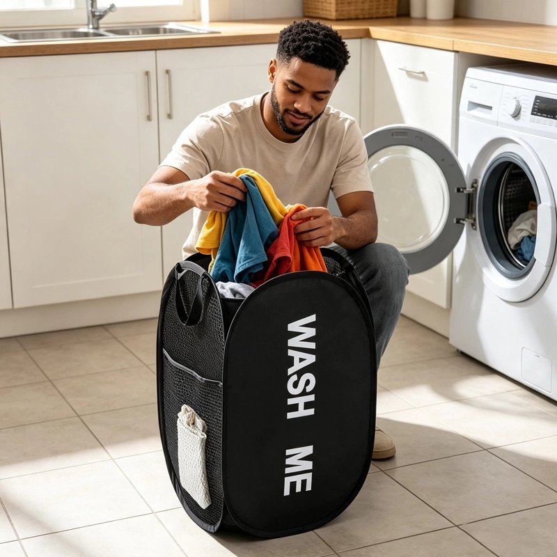 Panier linge pliable large ouverture, respirant, pliable, peu encombrant