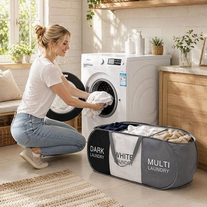 Panier linge pliable noir gris et blanc, adapté pour une famille nombreuse