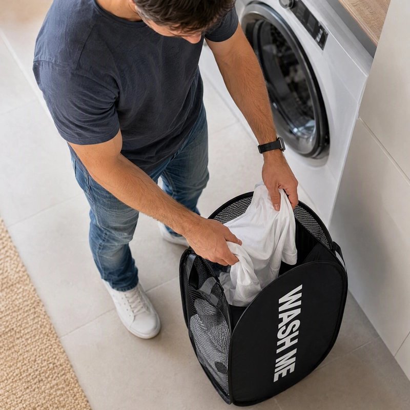 Panier linge pliable noir large ouverture, respirant, pliable, peu encombrant