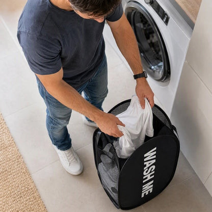 Panier linge pliable noir large ouverture, respirant, pliable, peu encombrant