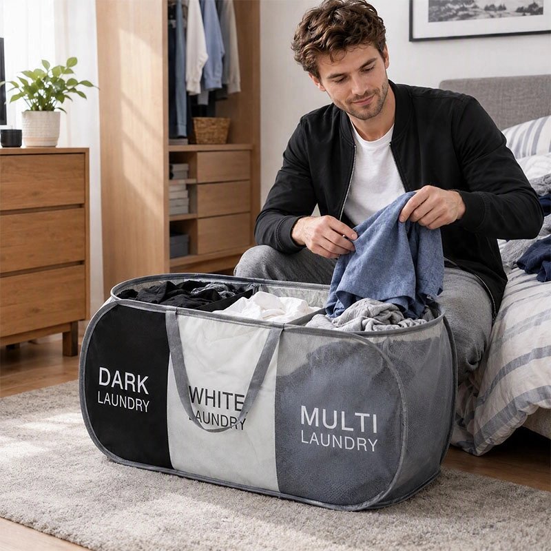 Panier linge pliable portable moderne, pour un tri facilité