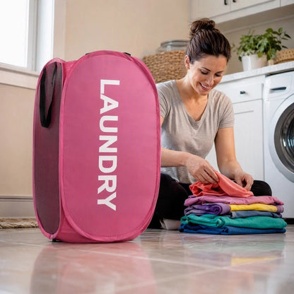 Panier linge pliable rose large ouverture, respirant, pliable, peu encombrant