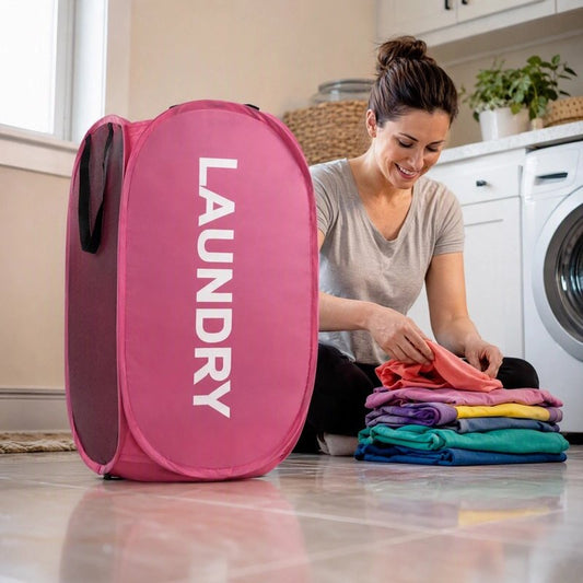 Panier linge pliable rose large ouverture, respirant, pliable, peu encombrant