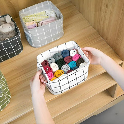 panier pour ranger blanc gris noir cadrillage