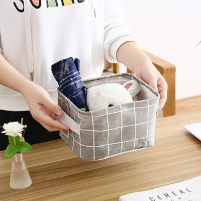 panier pour ranger salle de bain gris cadrillé