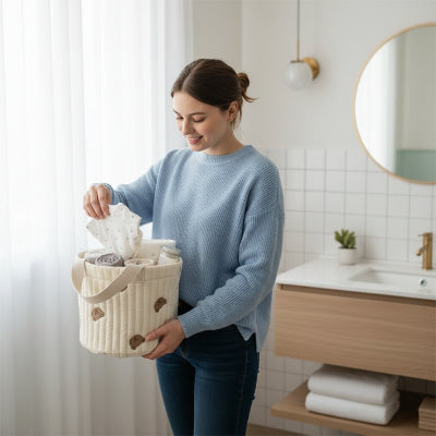 Panier rangement avec anses, blanc, profond, léger et polyvalent