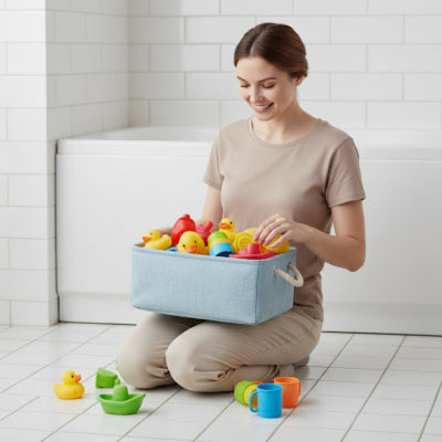 Panier rangement, bleu pliables en tissu de lin, organisateur 