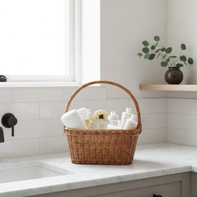 Panier rangement en osier avec hanse, touche rustique et élégante
