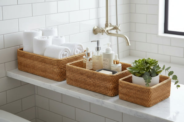 PANIER RANGEMENT EN OSIER ROTIN EMPILABLE 