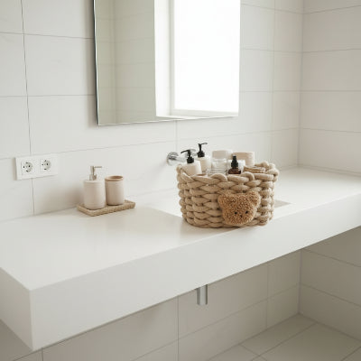 Panier rangement, marron clair petit format en coton tissé, avec petit ours en motif