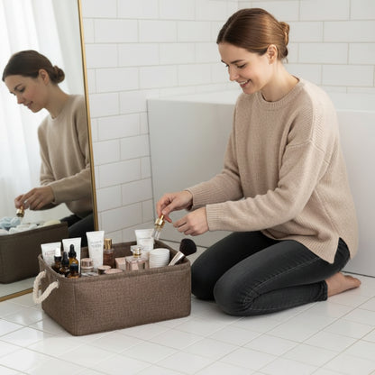 Panier rangement marron, pliables en tissu de lin, organisateur , imperméable