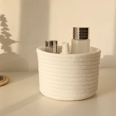 panier rangement petit blanc en corde de coton tissé
