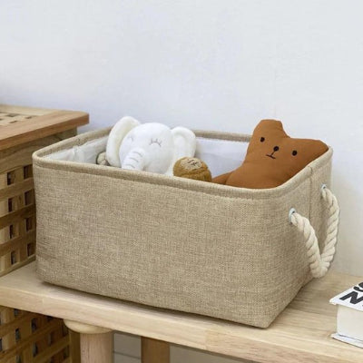 panier rangement salle de bain beige pliable avec poignée en corde