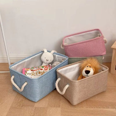 panier rangement salle de bain pliante lin