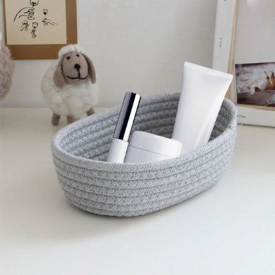 panier salle de bain tissé à la main en corde de coton gris