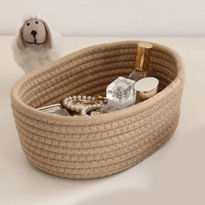 panier salle de bain grande taille beige en coton tissé