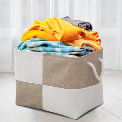 Paniers de rangement en damier beige bicolore pliable 