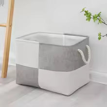 Paniers de rangement avec poignée en coton bicolore en damier pliable gris et blanc