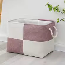 Paniers de rangement avec poignée en coton bicolore en damier pliable rouge et blanc