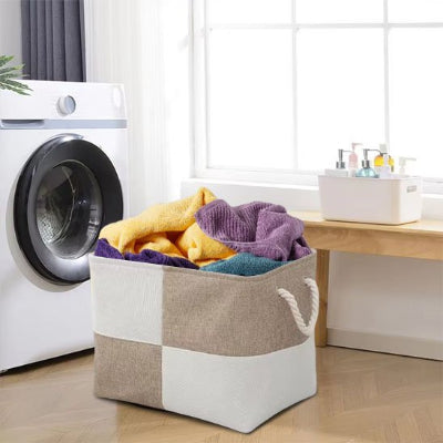Paniers de rangement pliable en lin bicolore en damier beige