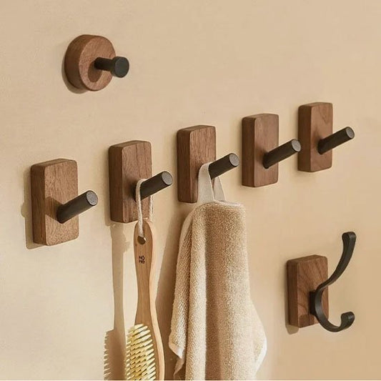 patere Auto-adhésif nouveau Simple crochet en bois massif noyer suspendu rond ou carré