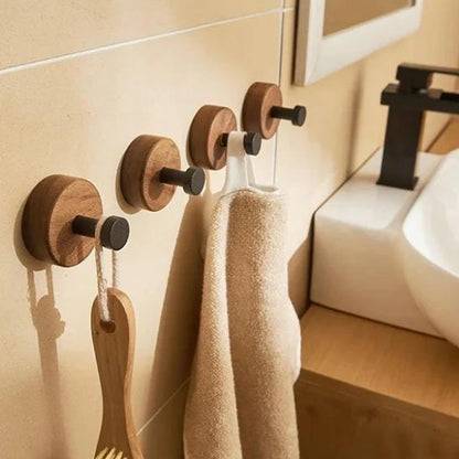 patere Auto-adhésif rond nouveau Simple crochet en bois massif noyer suspendu