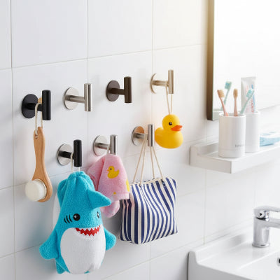 patere salle de bain Autocollant puissant au dos, forte adhérence et résistant à l'eau en acier noir ou chrome