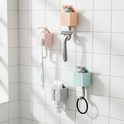 patere salle de bain Porte-clés mural auto-adhésif motif chat de dessin animé, cube