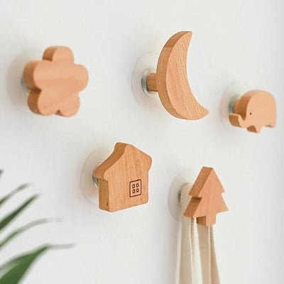 patères Crochet mural  en bois créatif étoile lune Animal
