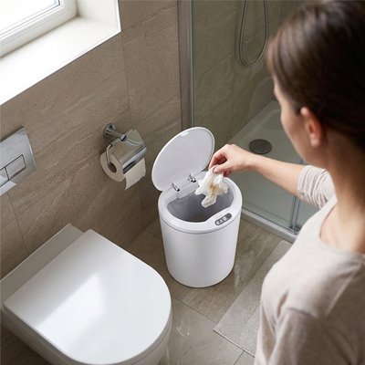 petit poubelle salle de bain blanche mignonne capteur de mouvement infrarouge