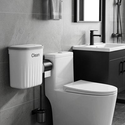 petit poubelle salle de bain murale blanche et grise à pression suspendue murale Rectangulaire