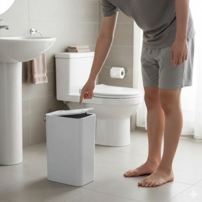 Petite poubelle salle de bain blanche avec couvercle supérieur à pression pour toilettes